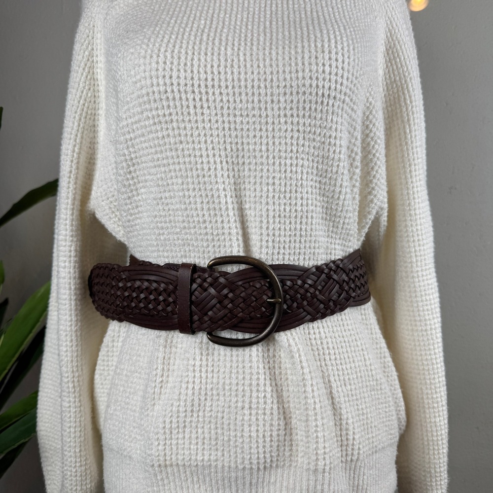 Coastal Cowgirl Festival Vintage 90s Brown Leather Braided Woven Belt Small